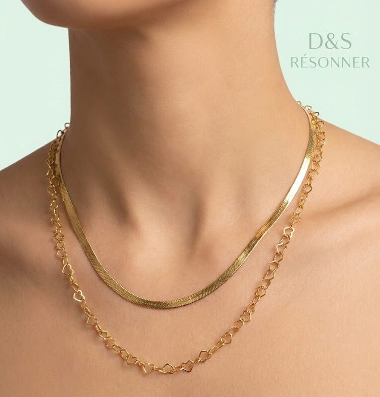 Colar Choker Duplo Fita & Coração