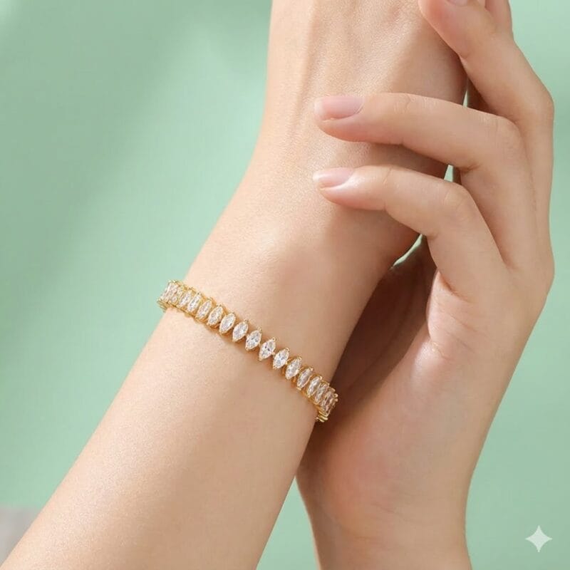 Pulseira Zircônia Riviera Navete Gotinha Cristal